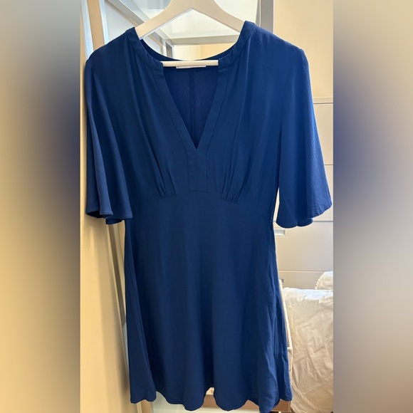 Mango Royal Blue Flared V-neck Short flutter sleeve Knee-length Dress size Small - Picture 2 of 8